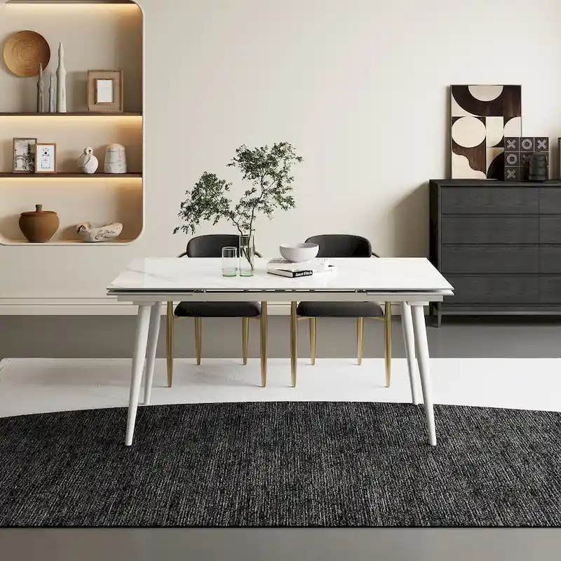 7 - Piece Extendable Sintered Stone Dining Table Dining Set With 6 Fabric Chairs