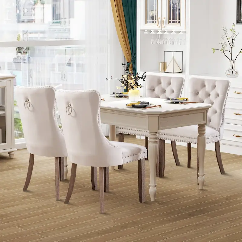 Upholstered Velvet Dining Chairs with Padded Seat Back and Solid Wood Legs (Set of 4)