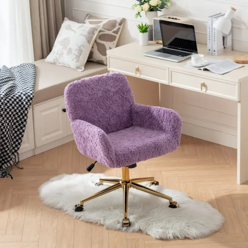 Furniture Office Chair,Artificial rabbit hair Home Office Chair with Golden Metal Base