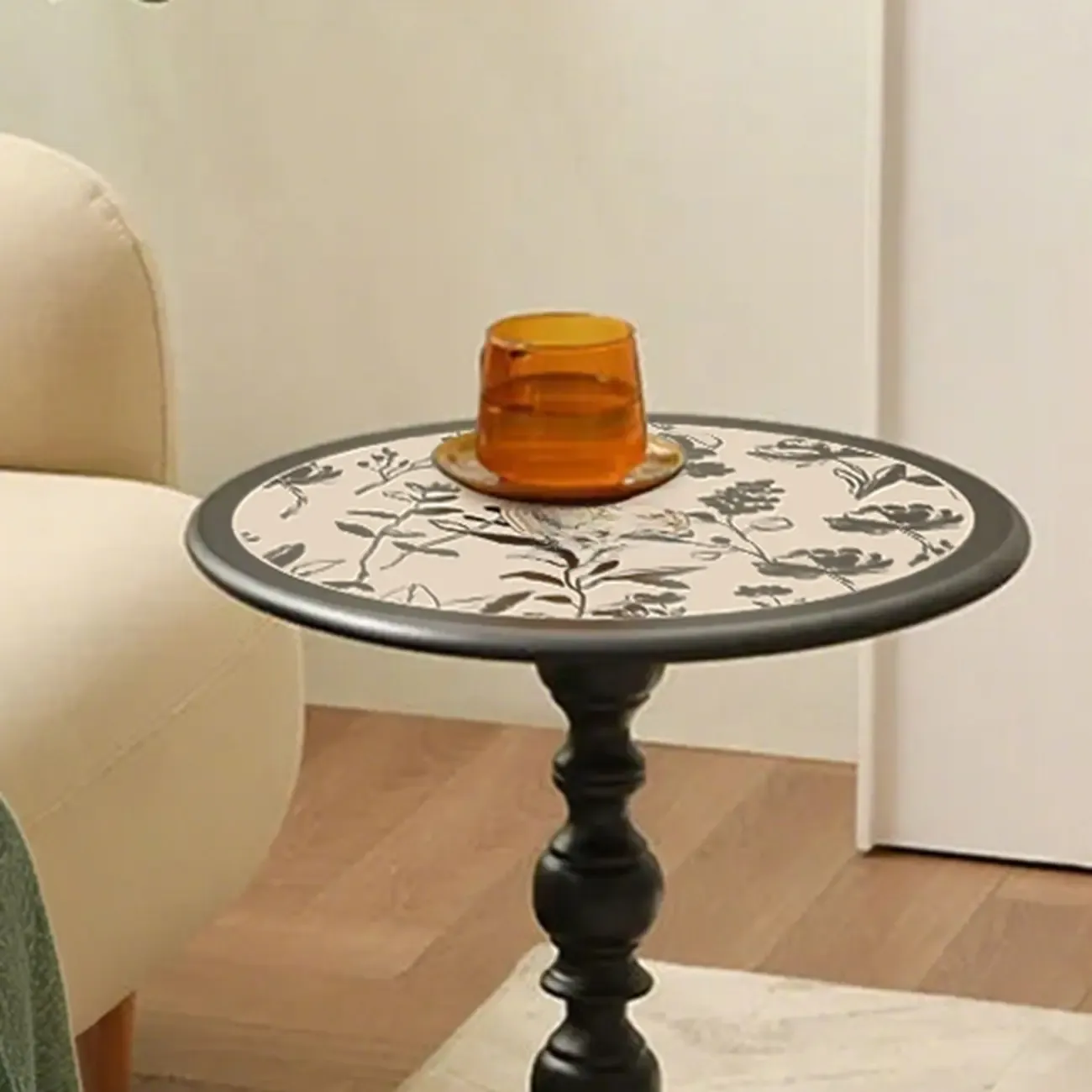 Modern Classic Iron Pedestal End Table Black-White