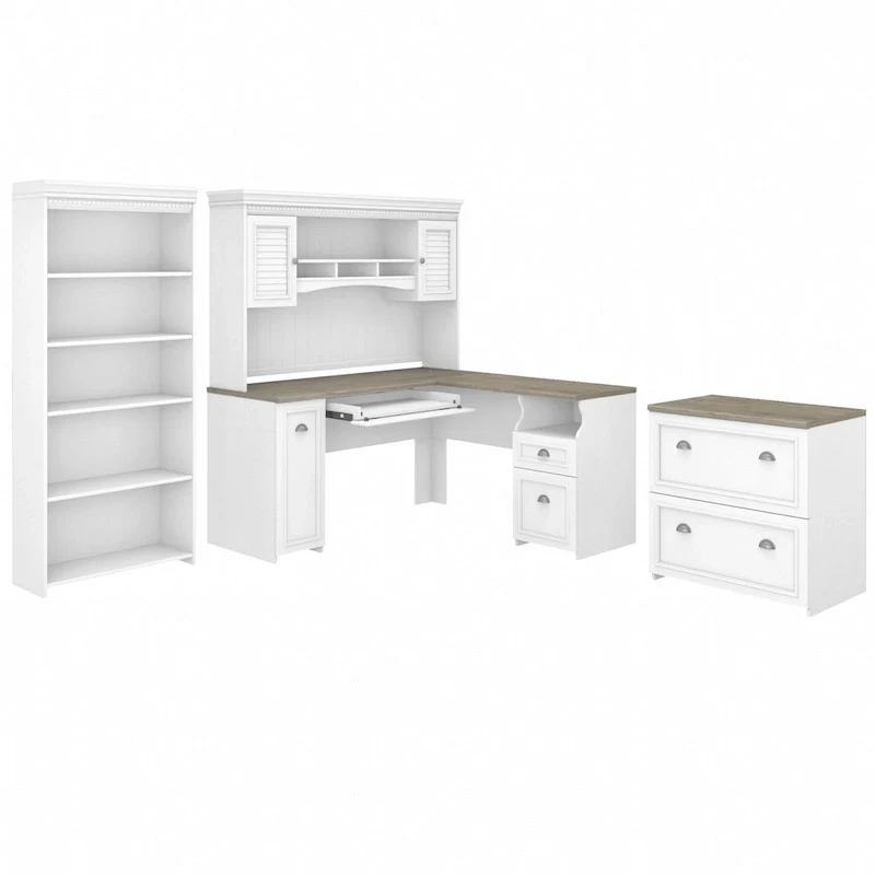 Fairview 60W Desk with Hutch, Cabinet and Bookcase by