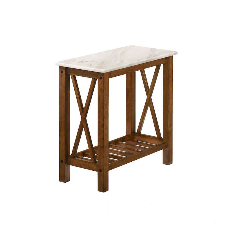 Farmhouse Faux Marble Side Table with Shelf - Dark Grey/White/Brown/Oak
