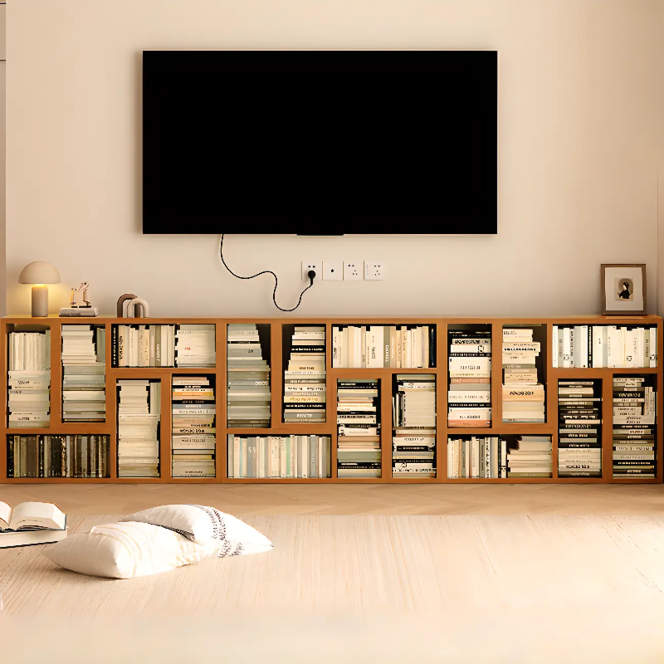 Rectangle Wooden Open Back Geometric Bookcase