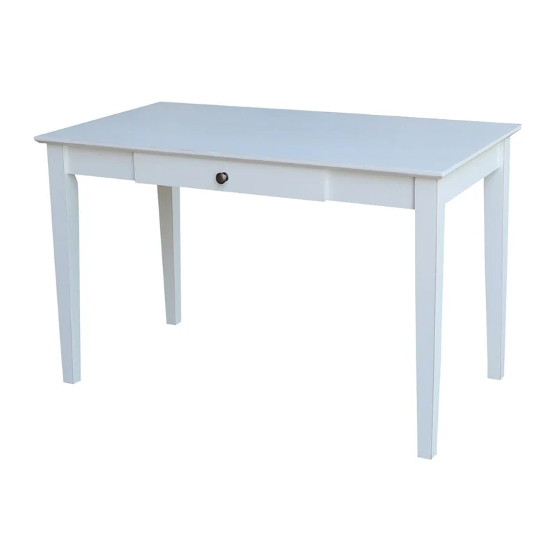 Solid Parawood Writing Desk with Drawer – Unfinished / Espresso / Beach White / Washed Gray Taupe