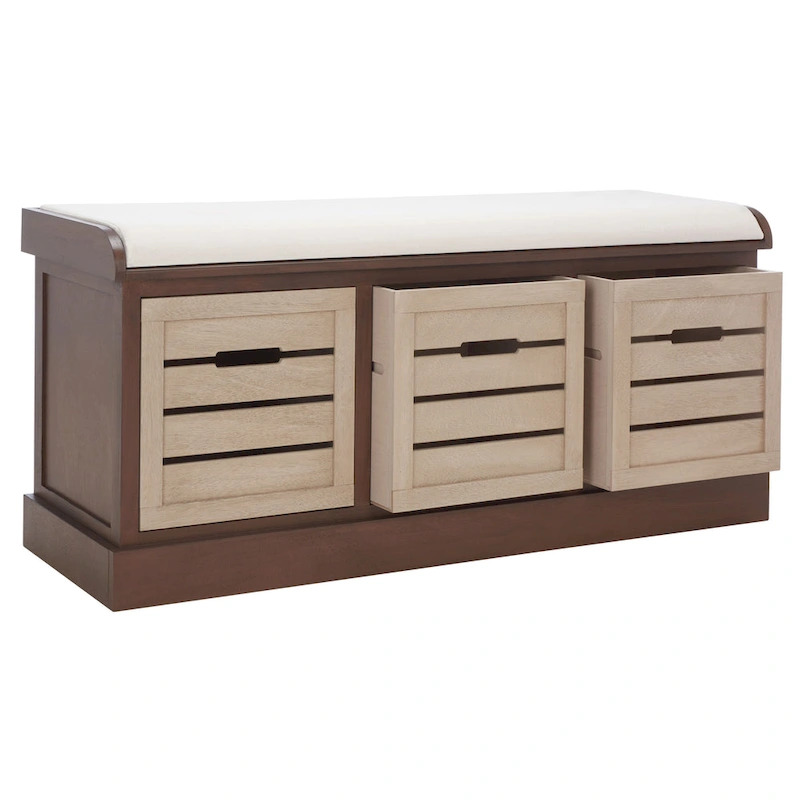 SAFAVIEH Mozella 3-Drawer Cushion Bench - 42  W x 15  D x 20  H - 42Wx15Dx20H