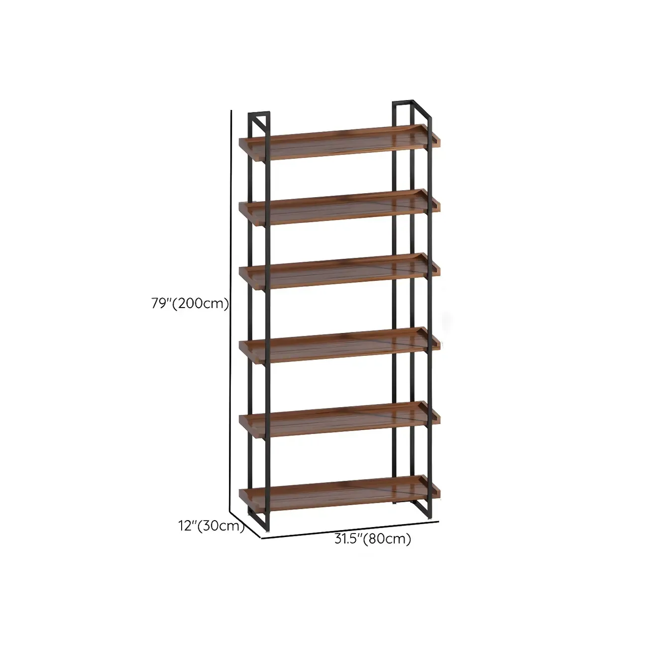 5-Shelf Industrial Metal Wood Brown Display Bookcase