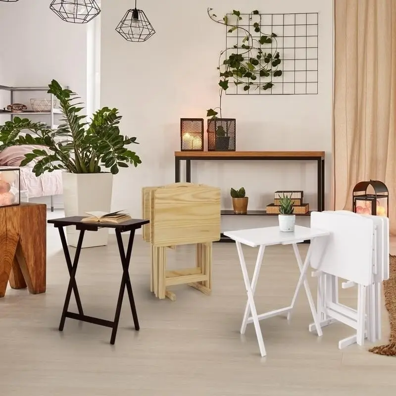 Porch & Den Laflin Solid Wood Traditional 5-piece Tray Table Set