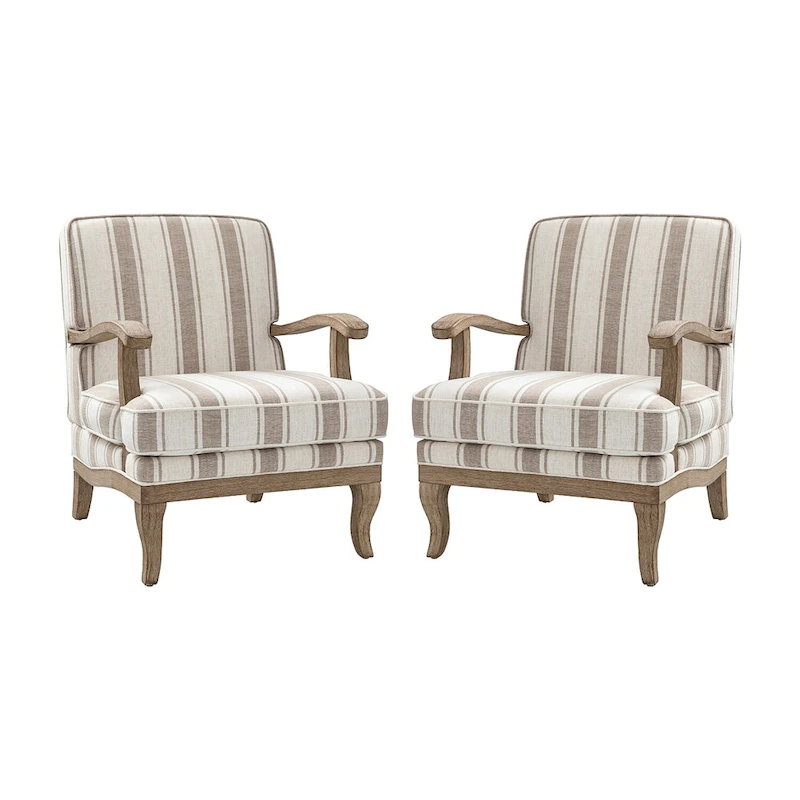 Rinaldo Farmhouse Polyester Armchair with Solid Wood Legs Set of 2 by HULALA HOME