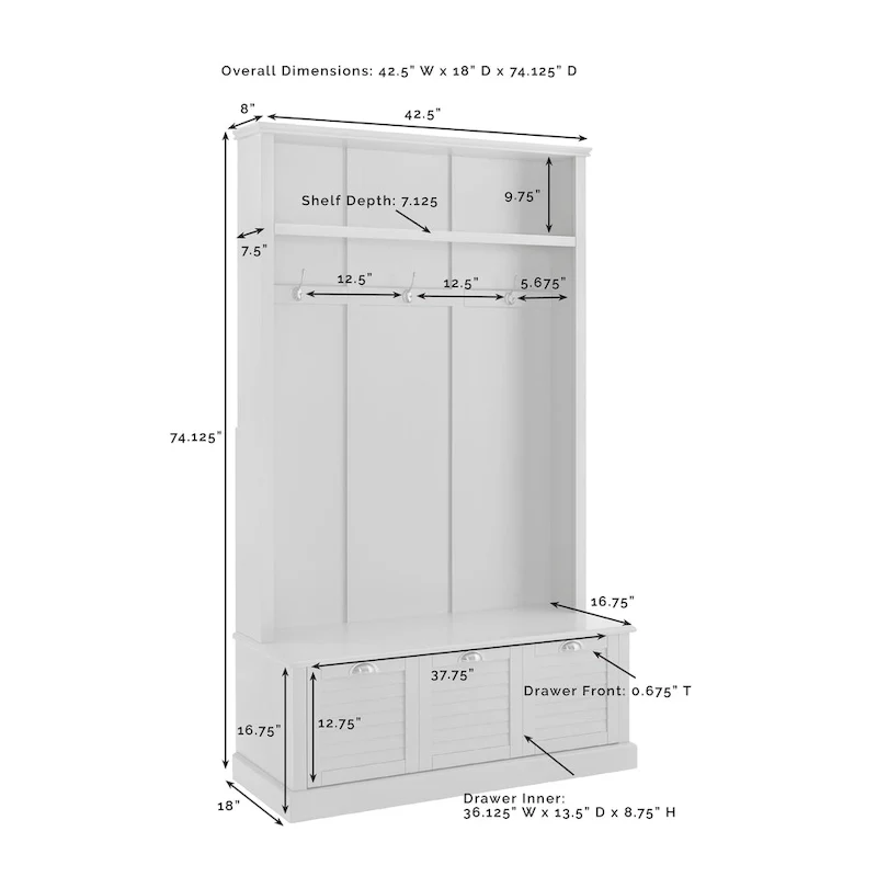 Hall Tree - 42.5W x 18D x 74.13H