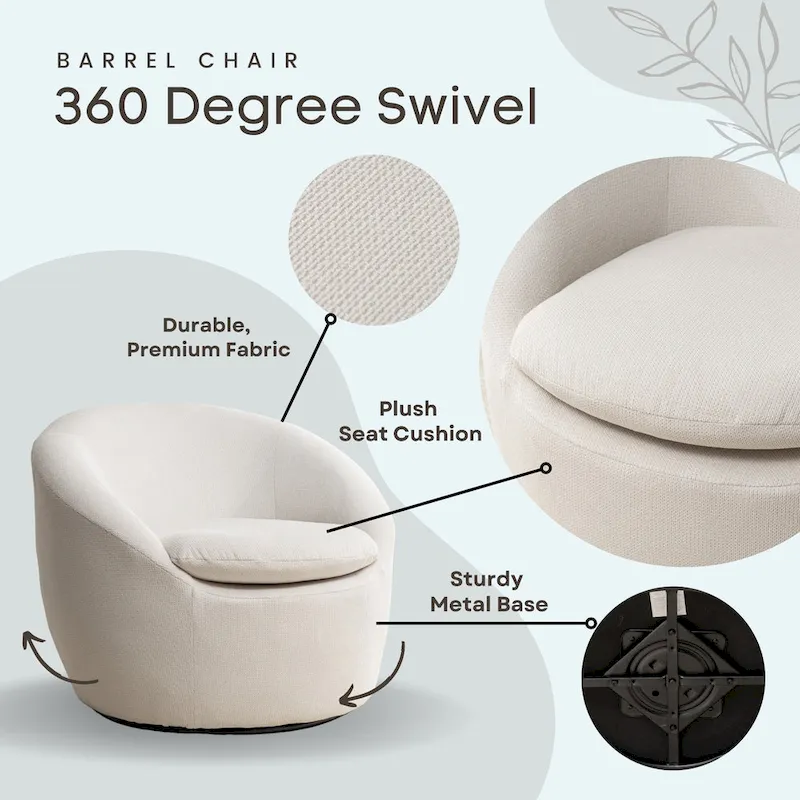 Swivel Barrel Chair - 360° Rotation - Boucle Fabric