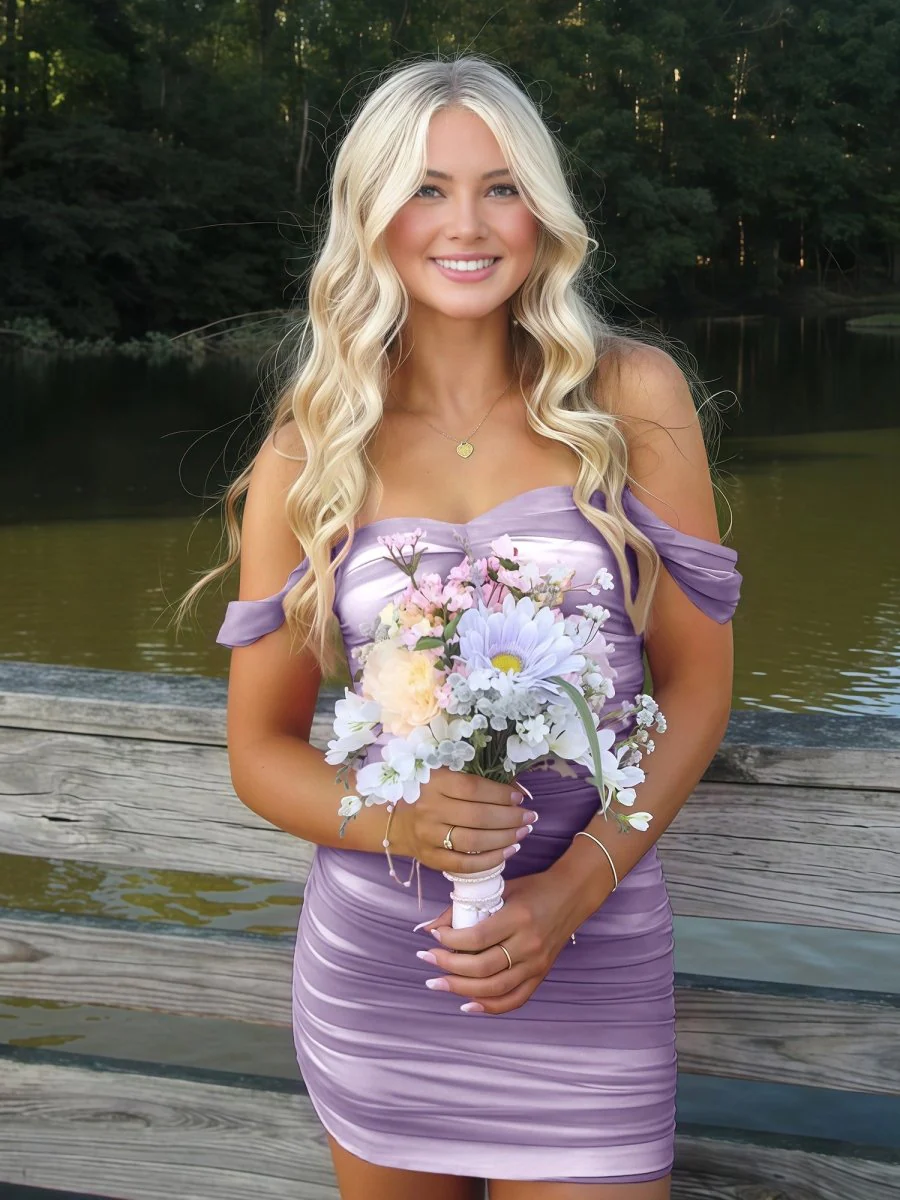 Lilac - Off The Shoulder Tulle Short Homecoming & Cocktail Dresses