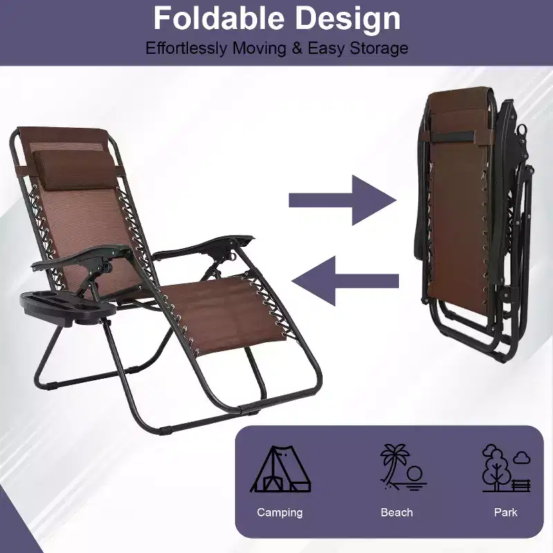 FDW Foldable Zero Gravity Chair Lounge Patio Chaise with Cup Holder Tray