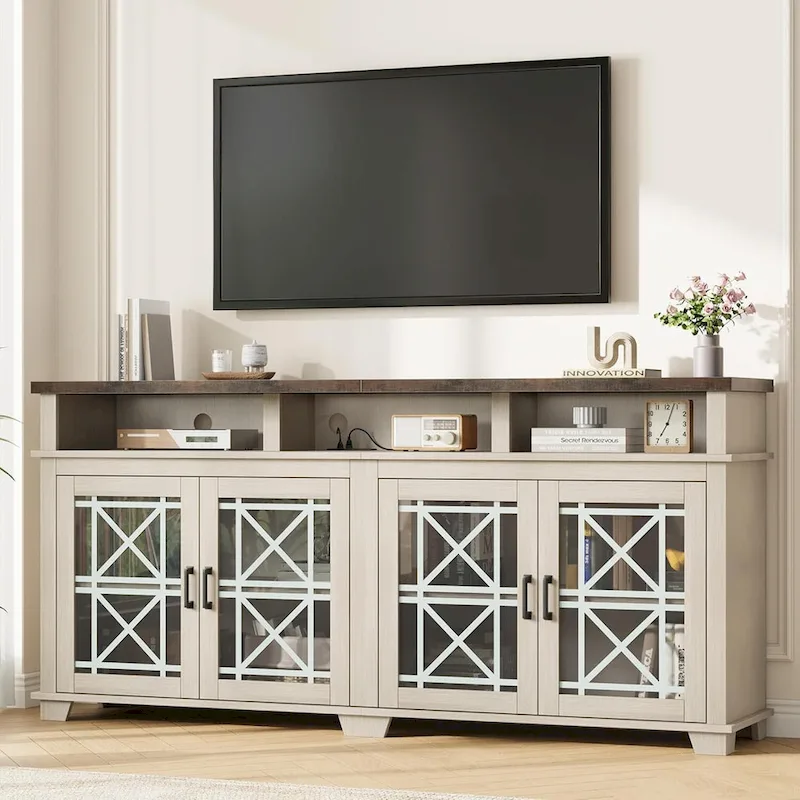 Grey Glass Door LED TV Stand for up to 80