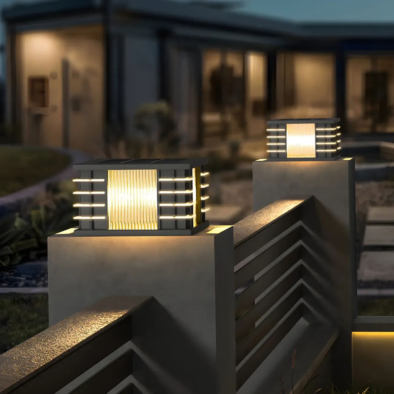 Contemporary Warm Light Square Black Outdoor Post Lights