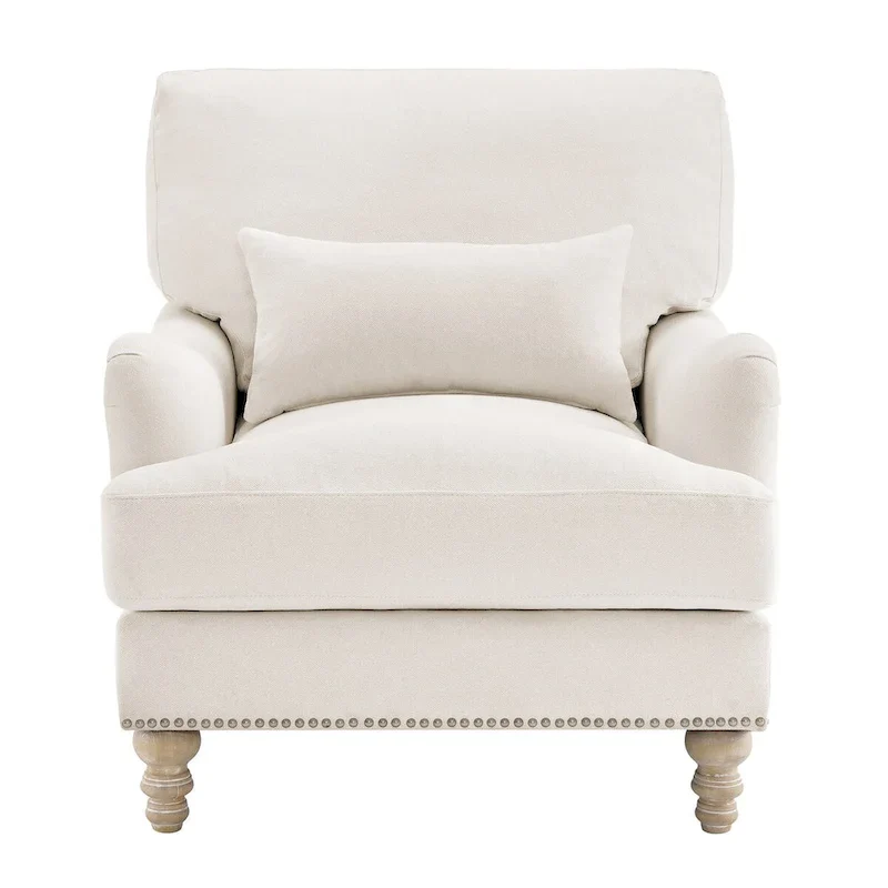 Modern Accent Chair Upholstered Solid Wood Frame with Lumbar Pillow Living Room Armchair