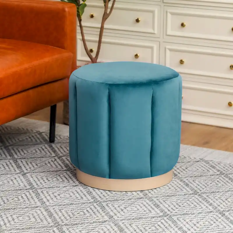 Adeco Round Upholstered Ottoman Flannelette Stool for Living Room