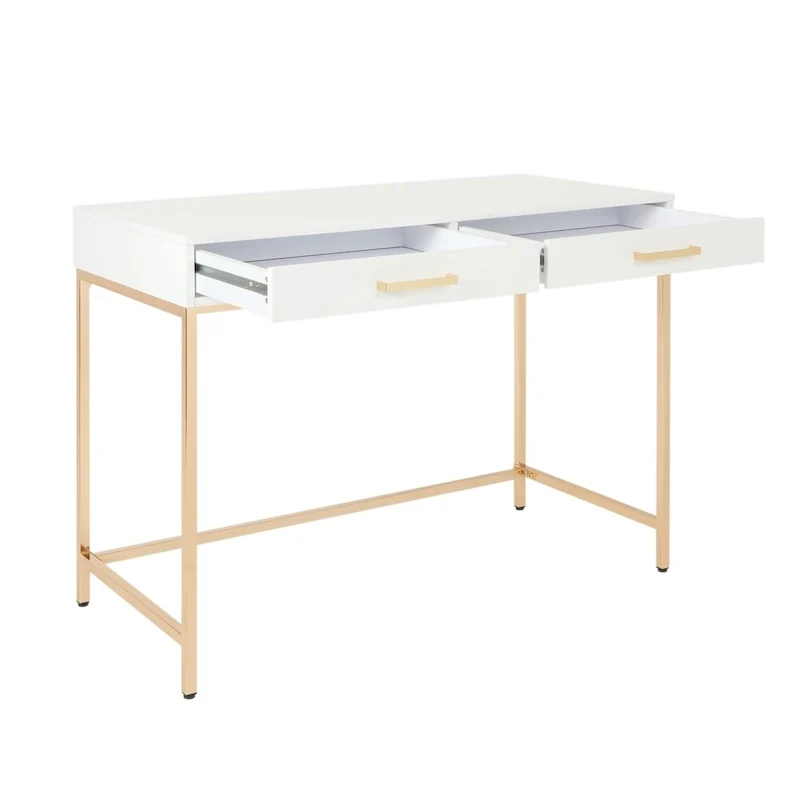 Alios Desk with White Gloss Finish and Gold Base