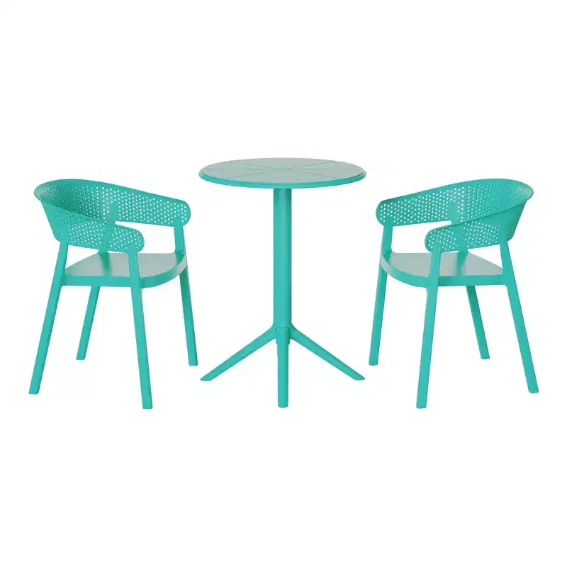 WestinTrends Playa 3-Piece Outdoor Resin Patio Bistro Table Set with Stackable Patio Dining Side Chairs, Turquoise