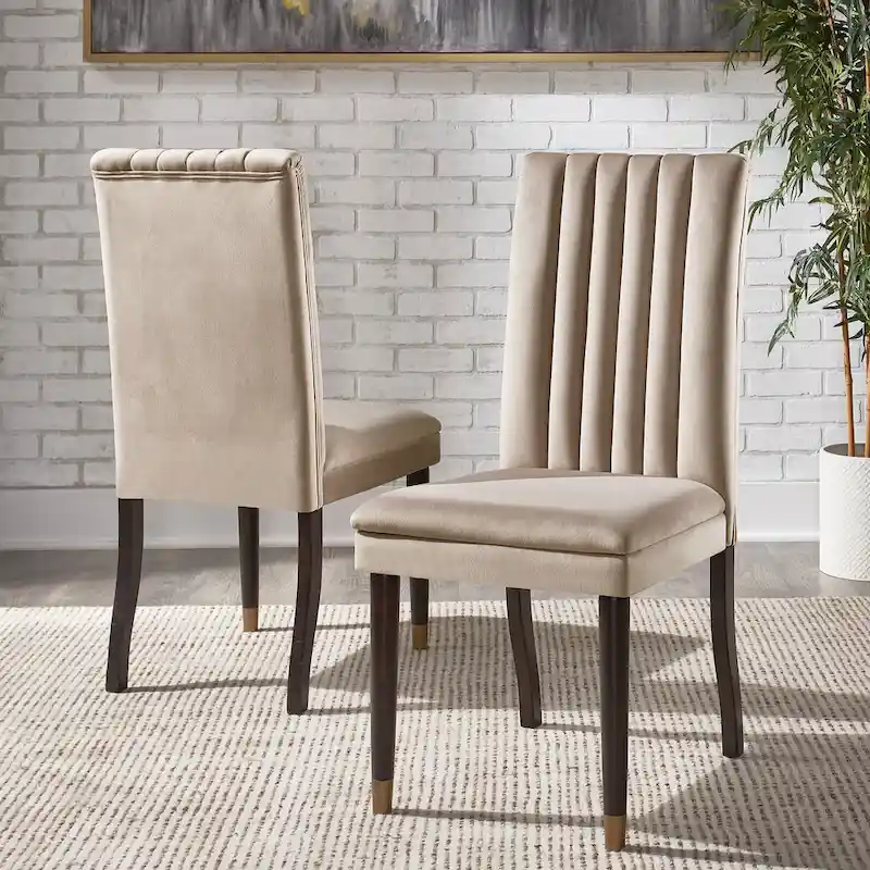 Velvet Channel Back Dining Chairs Set of 2 - Upholstered