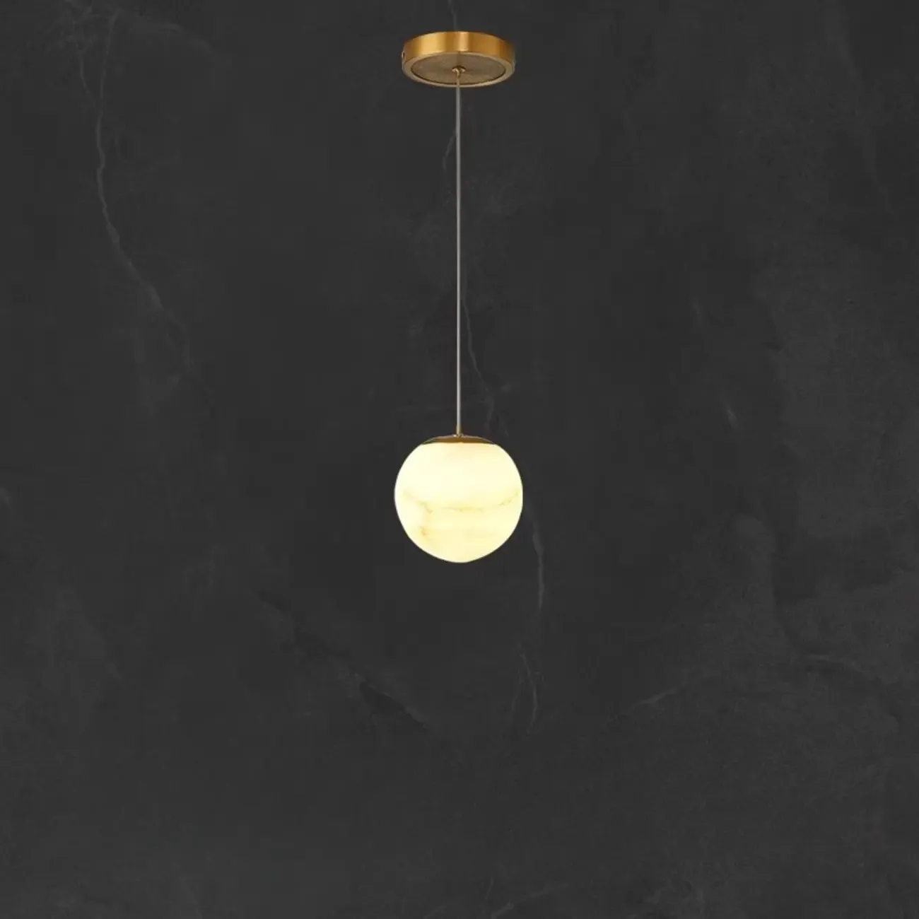 1-Light Gold Stone Square Hanging Pendant Light