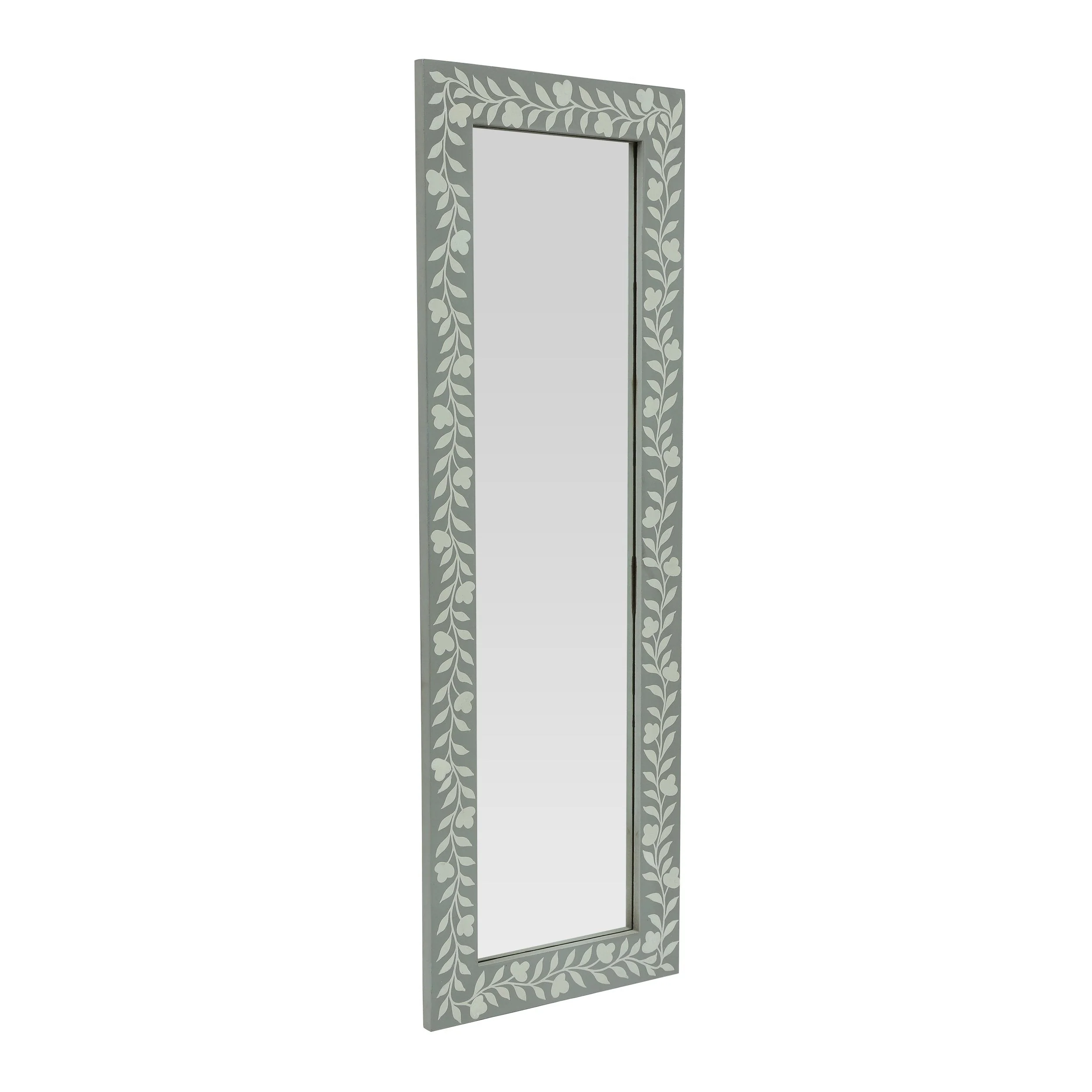 Boho Handcrafted Painted Full Length Standing Mirror, Gray and White - NH959413