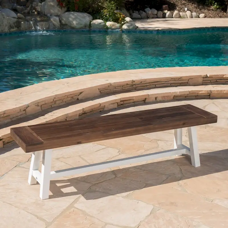Farmhouse Rectangle Acacia Wood Dining Bench