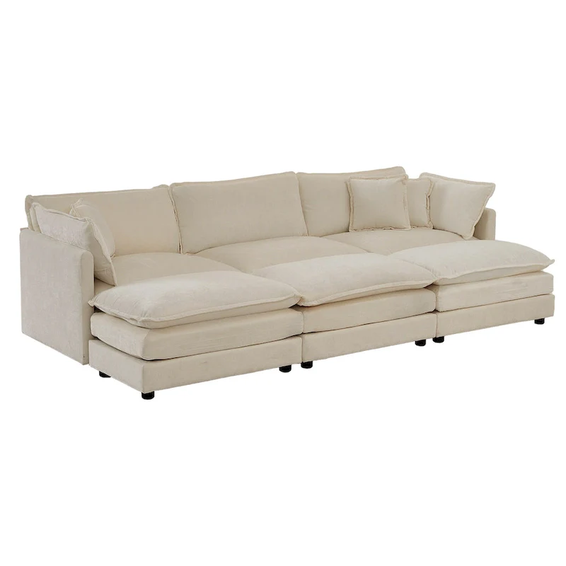 6-Seater U-Shape Sectional Sofa with 3 Ottomans and Pillows