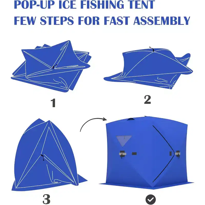 Pop Up Ice Fishing Tent Insulated Portable Hub-Style Shelter - Ice Fishing Shelter Waterproof Oxford Fabric, Includes Anchors, Ropes & Carry Bag