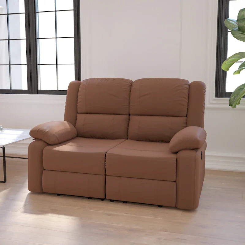Contemporary Upholstered Recliner Loveseat with Headrests and Armrests