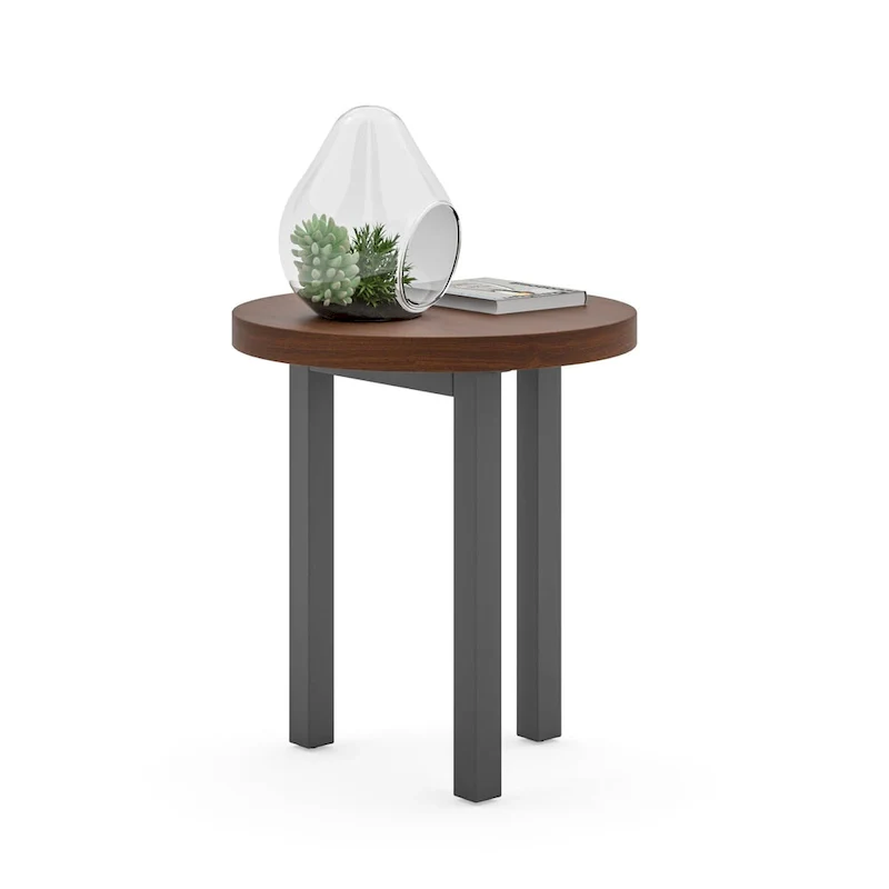 Brown Walnut Wood Round End Table, 3-Leg, 1-Person, 18