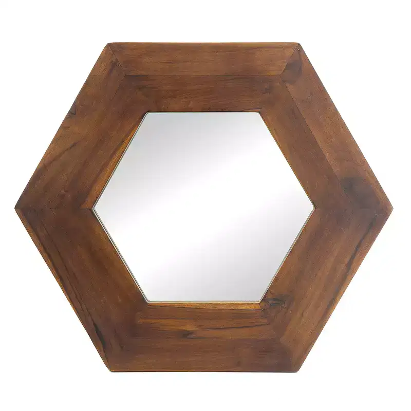 MAYEERTY 18.5 x 18.5 Hexagon Wall Mirror with Solid Wood Frame, Wall Decor for Living Room Bathroom Hallway, Dark Brown