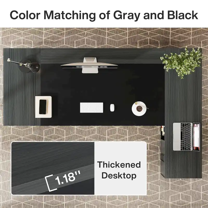 78.7-inch L Shaped Executive Desk with Drawers and Lateral File Cabinet