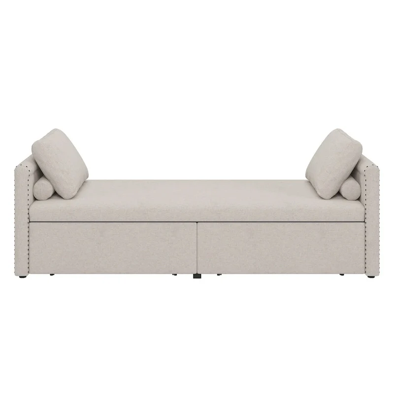 Modern Upholstered Chaise Lounger Daybed Small Single Daybed with 2 Drawers, No Mattress Needed