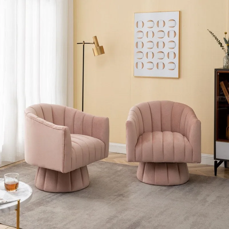 SEYNAR Modern Glam Velvet Upholstered Round 360 Degree Swivel Accent Barrel Chair Set of 2