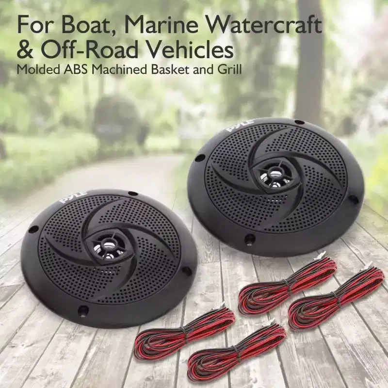 Pyle 4'' Low-Profile Waterproof Marine Speakers with Built-in Blue LED Lights, 100 Watt Max Power Output, 2-Pack