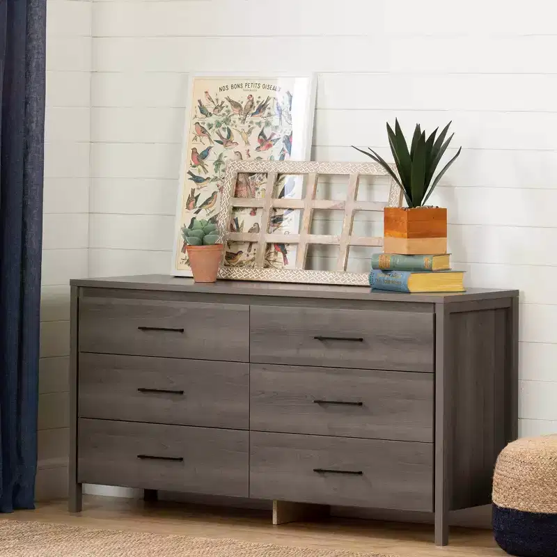 South Shore Tassio 5 Drawer Chest Weathered Oak: Modern Country Style, Metal Slides, 25 lb Capacity per Drawer
