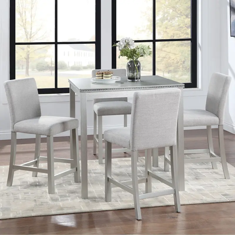 5 Pcs Counter Height Dining Table Set, Wooden Diningroom Furniture Set with Square Table and 4 Upholstered Chairs