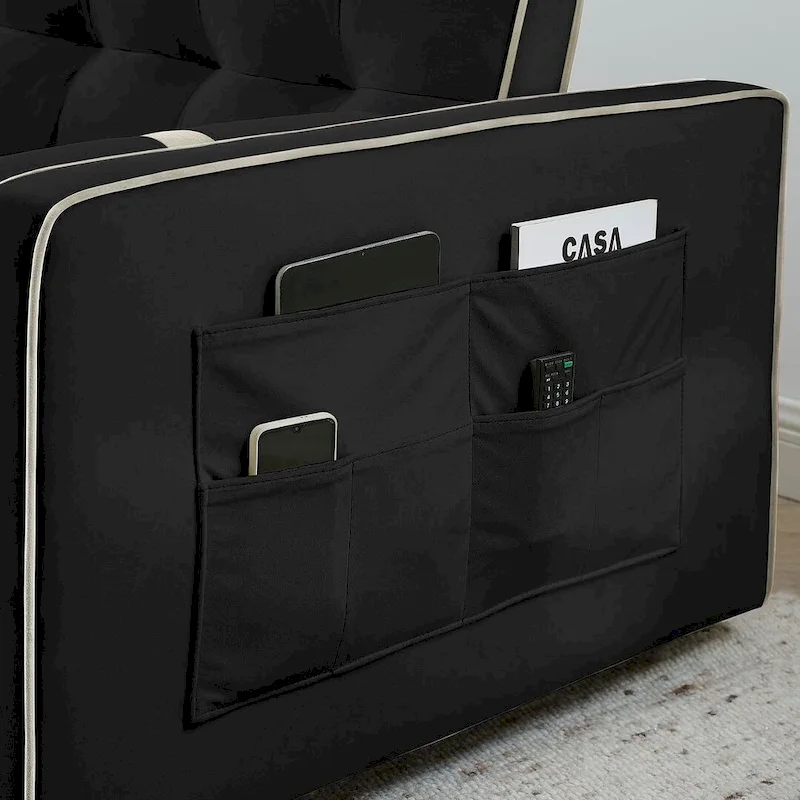 Modern 55.5 Velvet Pull-Out Adjustable Sofa Bed with Side Pockets