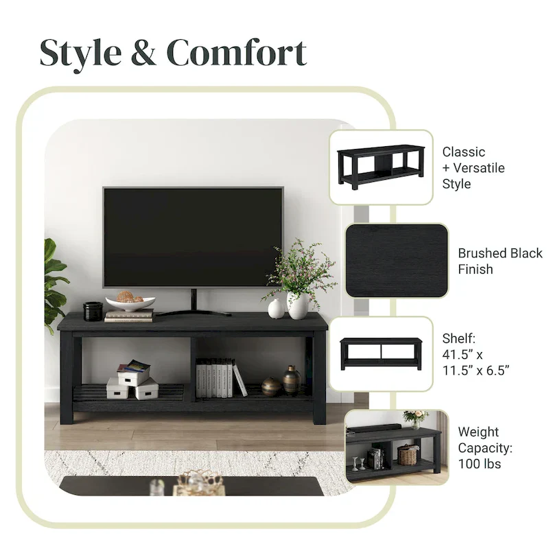 Brown / Drifted Sand / Alto Black Solid Acacia Wood TV Bench, Single