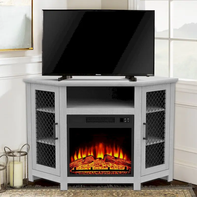 45   Industrial Corner Electric Fireplace TV Stands Console Table with 17   Electric Fireplace