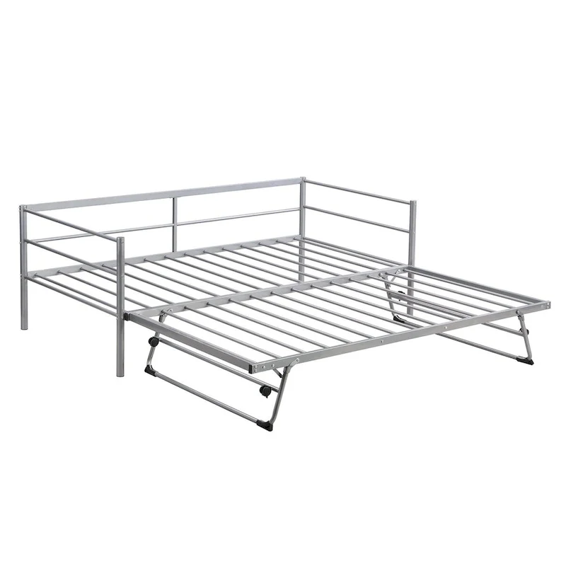 Metal Daybed with Adjustable Trundle, Pop Up Trundle