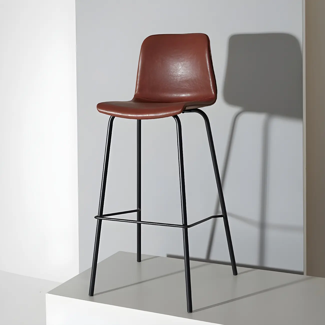 Brown Saddle Metal Frame Leather Counter Stools with Backs