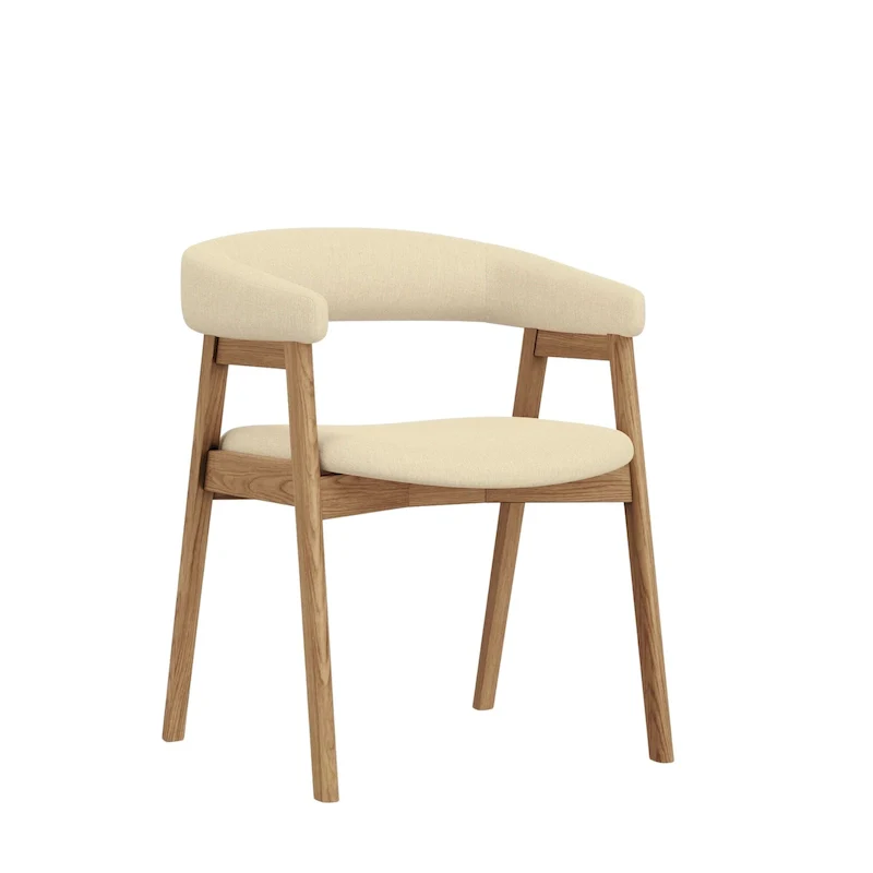 Curved Back Upholstered Dining Chairs Set of 2 – Solid Rubberwood, Fabric Seat, 200 lb