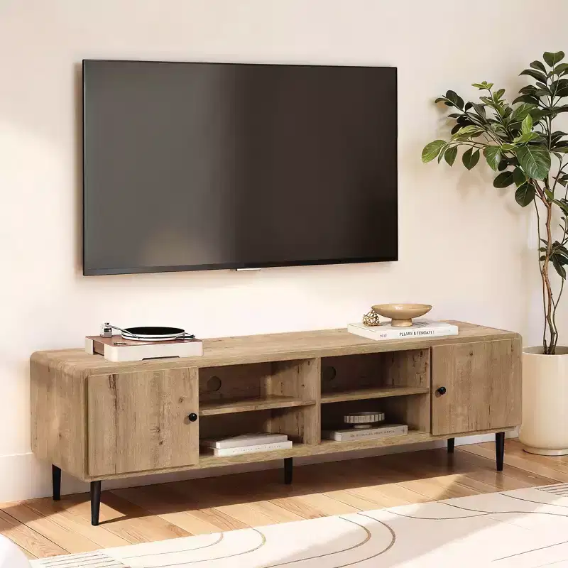 LuxenHome 71 Oak TV Stand for TVs up to 75, Entertainment Center with Storage Brown