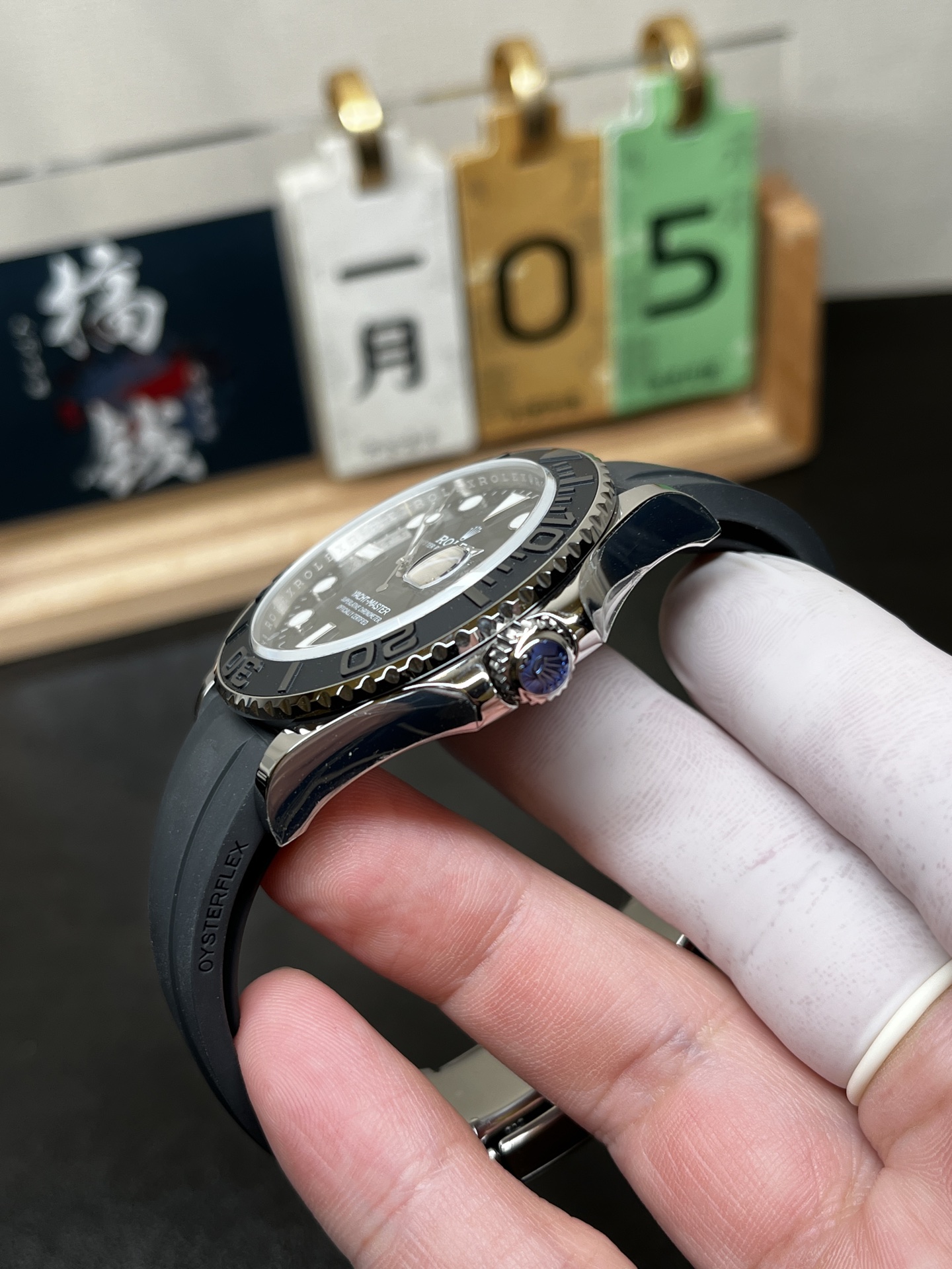 Rolex Yacht-Master replica side profile crown and case view