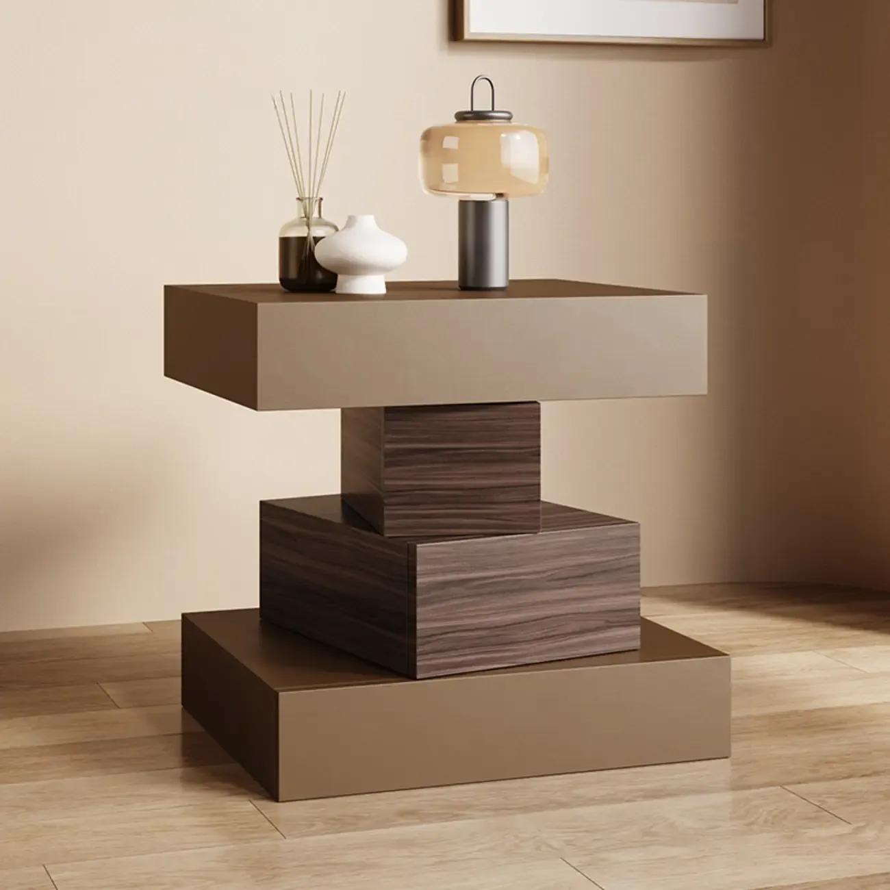 Narrow 4 Drawers Leather Top Walnut Nightstand