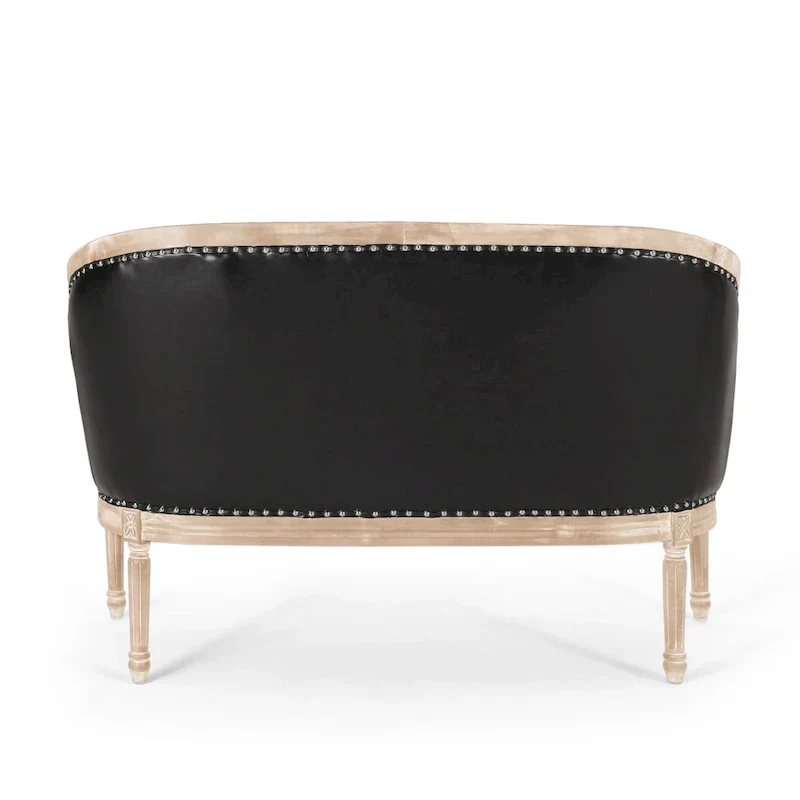 Button-Tufted Upholstered Loveseat with Scrolled Arms and Nailhead Trim