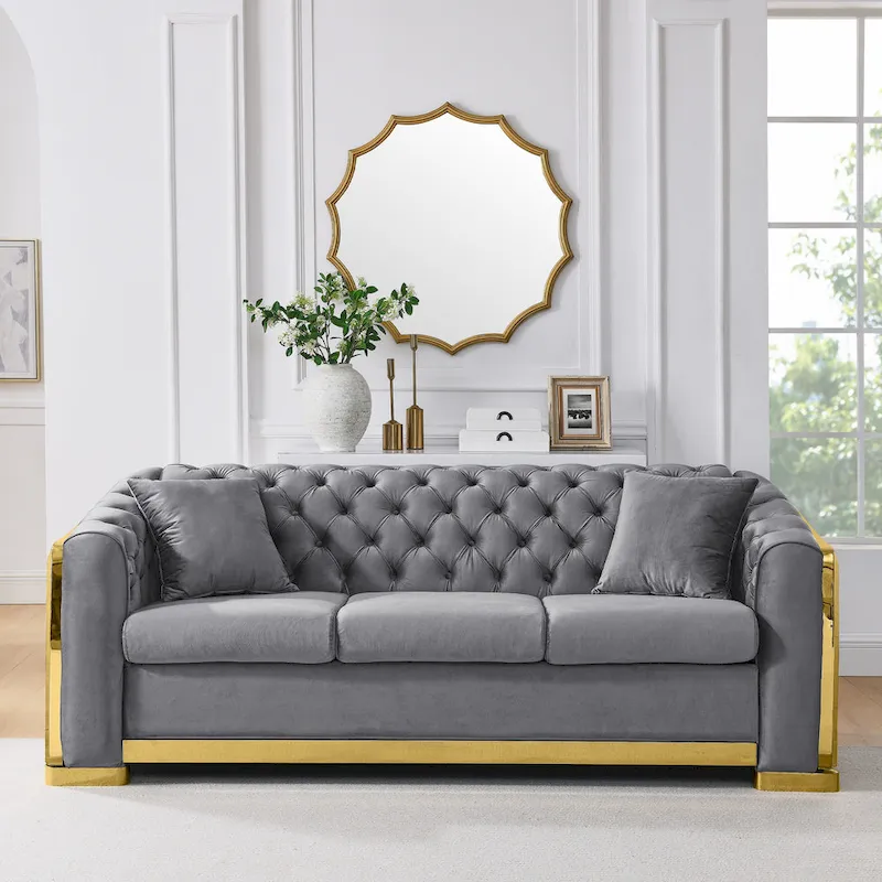84  Luxury Chesterfield Velvet Sofa with Gold Trim