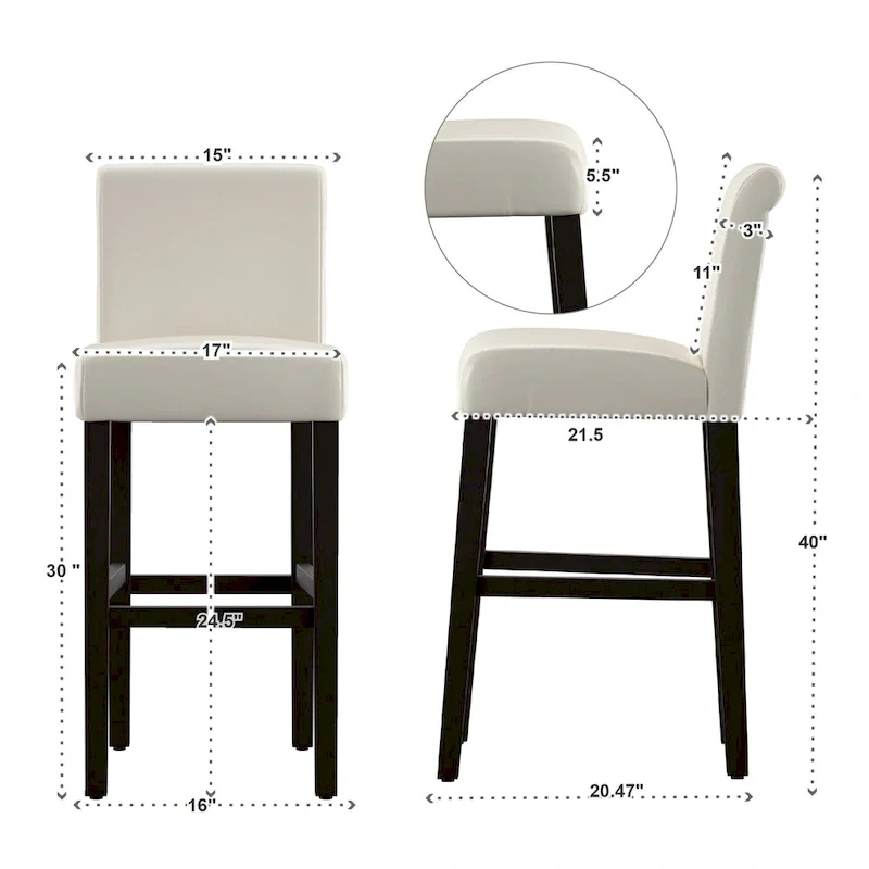 Bennett White Faux Leather 29-inch High Back Bar Stools (Set of 2) by iNSPIRE Q Bold
