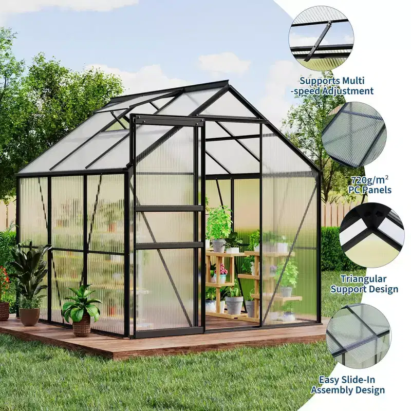 Greenhouse Kit for Outdoors  Durable Aluminum Frame, Sliding Lockable Door, Adjustable Roof Vent